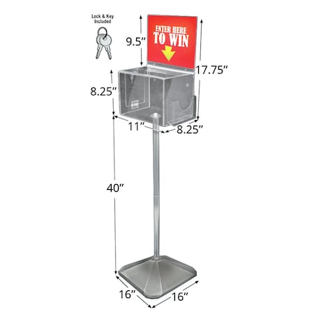 Azar Displays Extra Large Suggestion Box with Lock and Keys on Pedestal. Color: Clear 206300